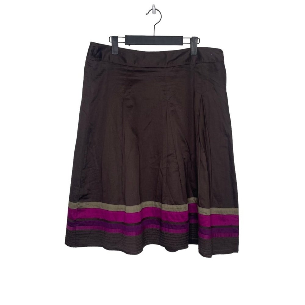 East 5th Brown Pleated A-Line Skirt Pink Tan Striped Hem Size 16 Knee Length